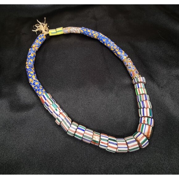 Antique African Trade Bead Necklace With Chevron & Millefiori Glass Beads - Picture 1 of 7